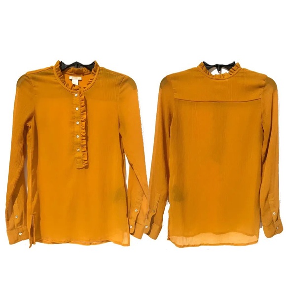 H&M gorgeous ruffled half button chiffon/crepe blouse in marigold/mustard. Sz XS - Picture 8 of 16